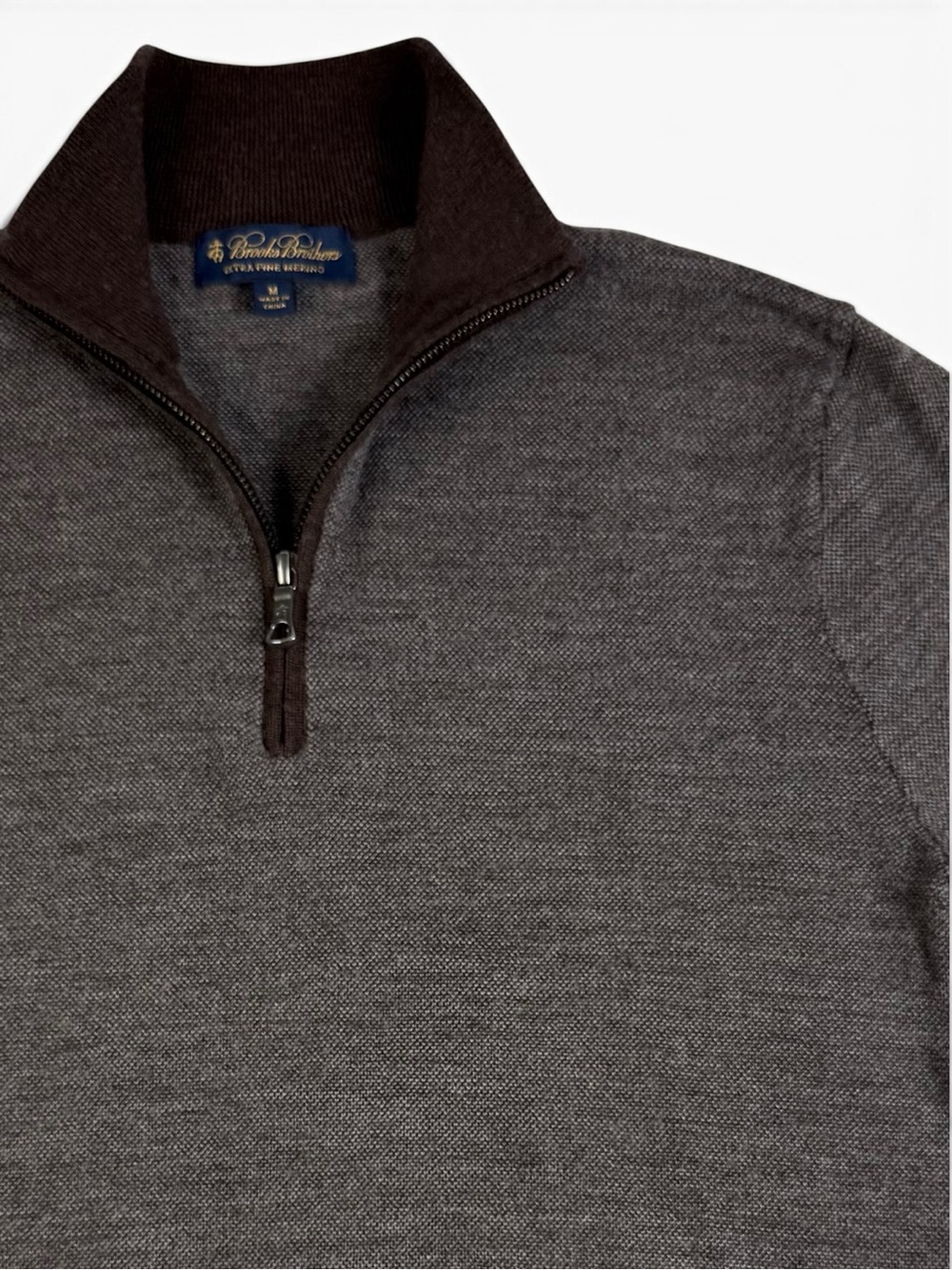 Brooks Brothers Merino Wool Gray Brown Quarter Zip Sweater M Slim Fit
